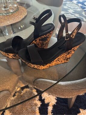 Black Wedge Sandals with Speckled Cork Platform
